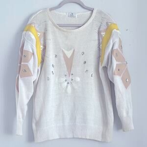 Vintage 80’s 90’s Valentino pure silk leather appliqué rhinestone knit sweater